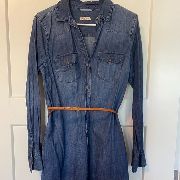 Merona Denim Long Sleeve Button-Down Dress with Pockets - Picture 1 of 2